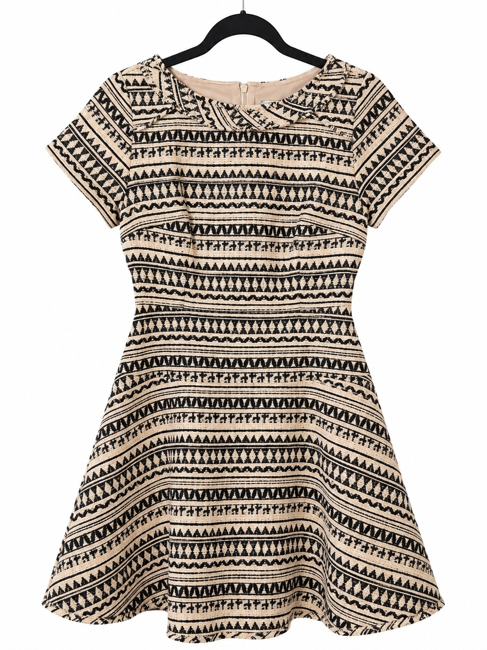 Banana Republic Black & Beige Jacquard/Tweed Fit-and-Flare Size 6 Dress